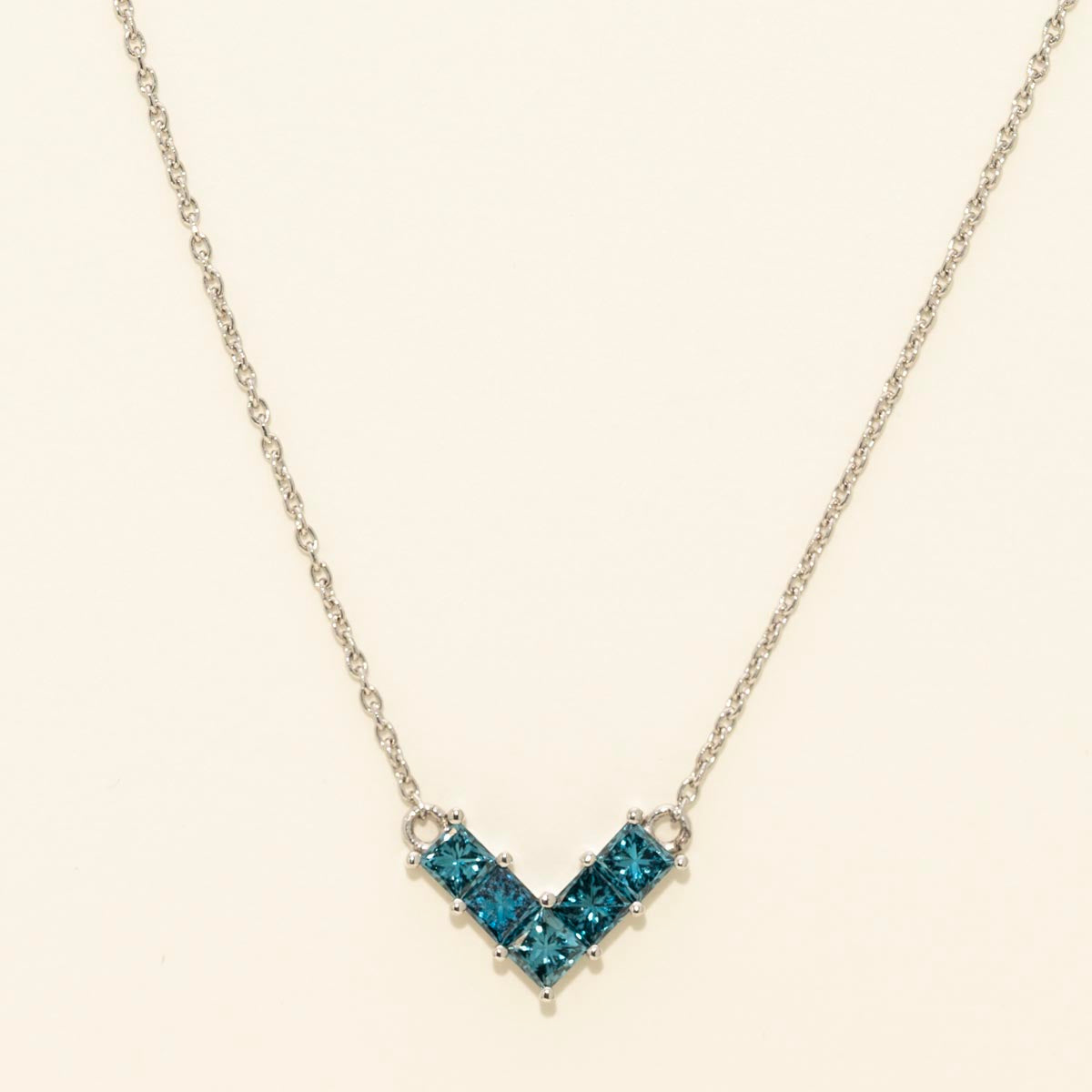 Princess Cut Blue Diamond Necklace in 14kt White Gold (1/2ct tw)