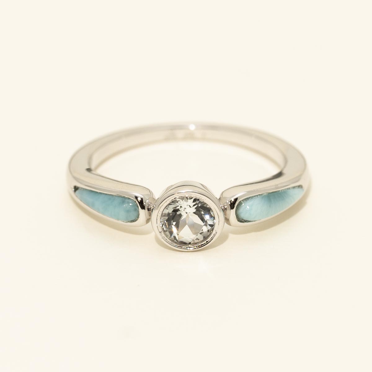 Alamea White Topaz and Larimar Ring in Sterling Silver