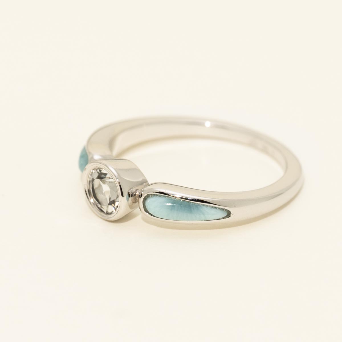 Alamea White Topaz and Larimar Ring in Sterling Silver