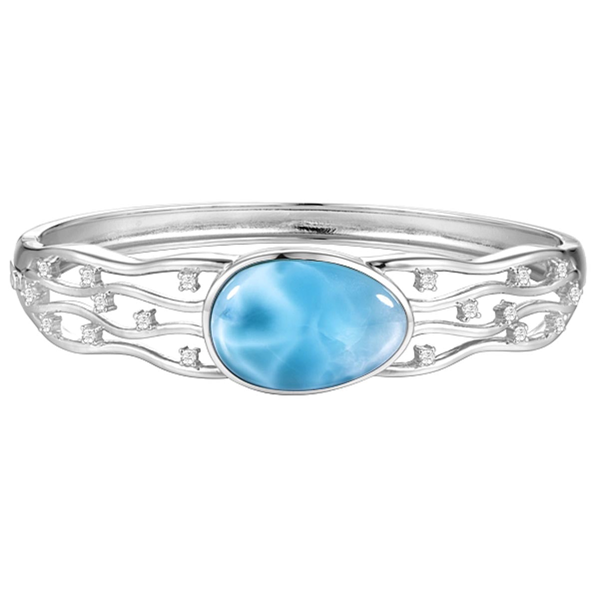 Alamea Larimar Bangle Bracelet in Sterling Silver with Cubic Zirconia