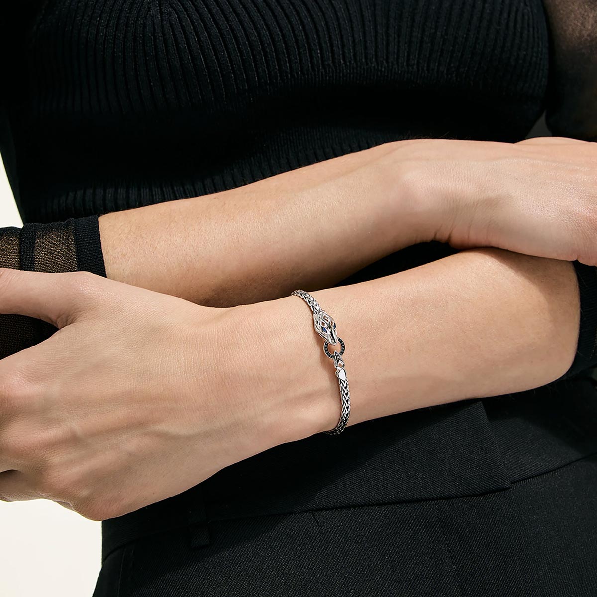 John Hardy Naga Black and Blue Sapphire Bracelet in Sterling Silver