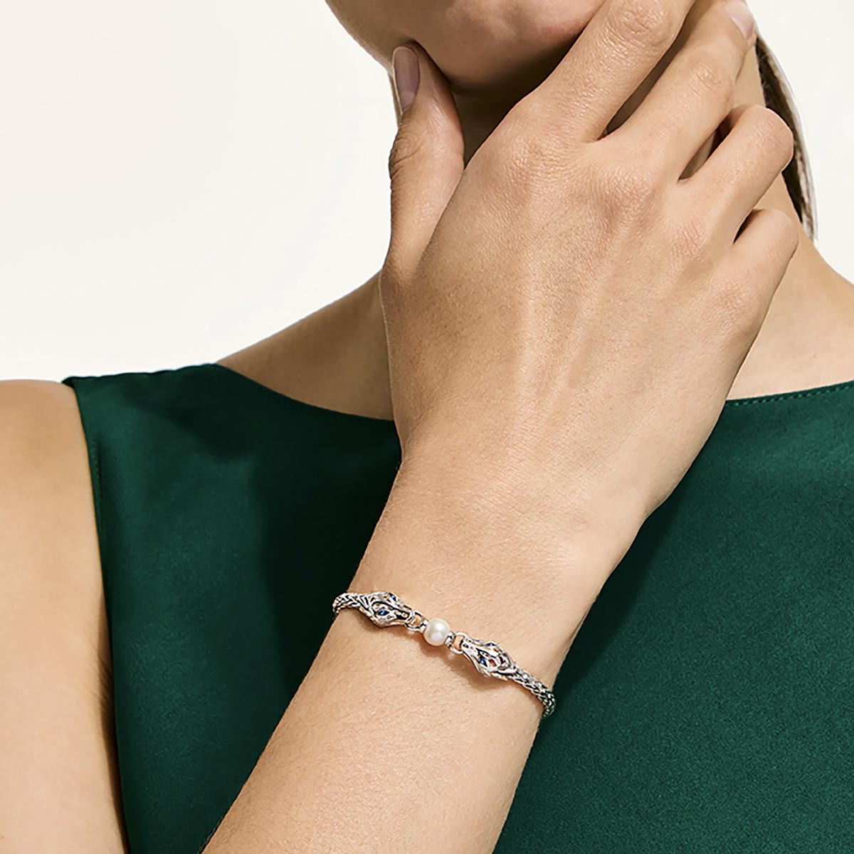 John Hardy Naga Sapphire and Cultured Fresh Water Pearl Bracelet in Sterling Silver