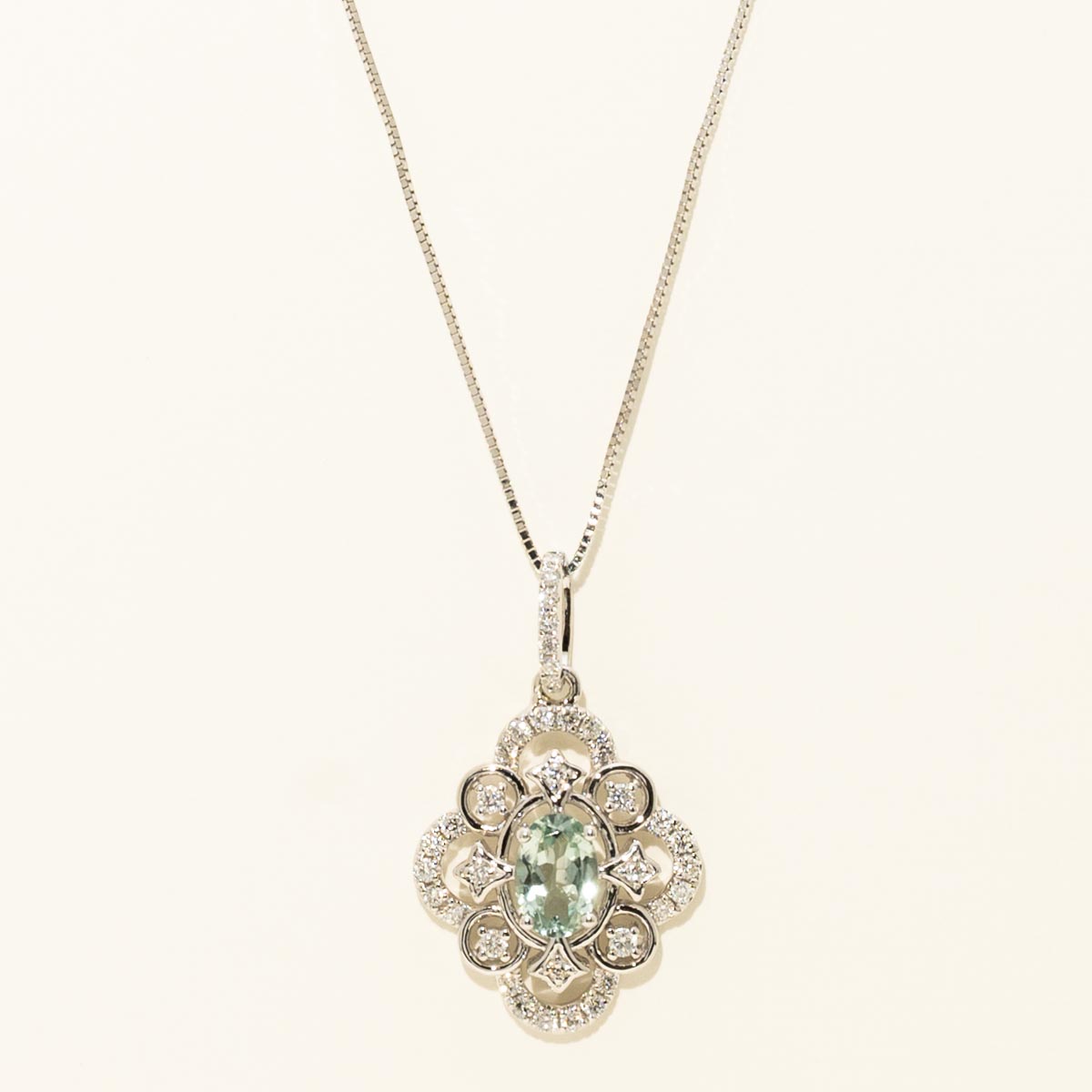 Maine Indicolite Tourmaline Oval Necklace in 14kt White Gold with Diamonds