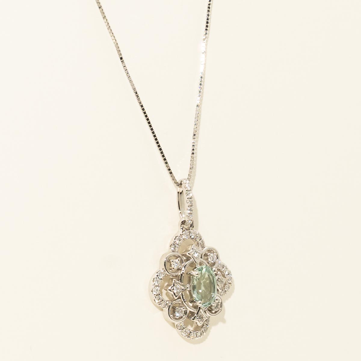 Maine Indicolite Tourmaline Oval Necklace in 14kt White Gold with Diamonds