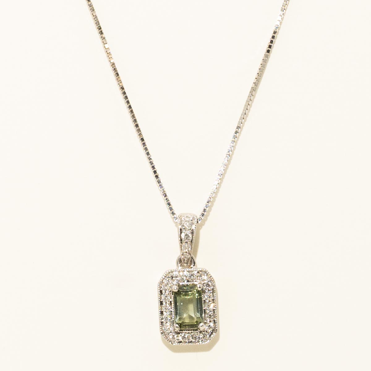 Maine Bicolor Tourmaline Emerald Cut Necklace in 14kt White Gold with Diamonds