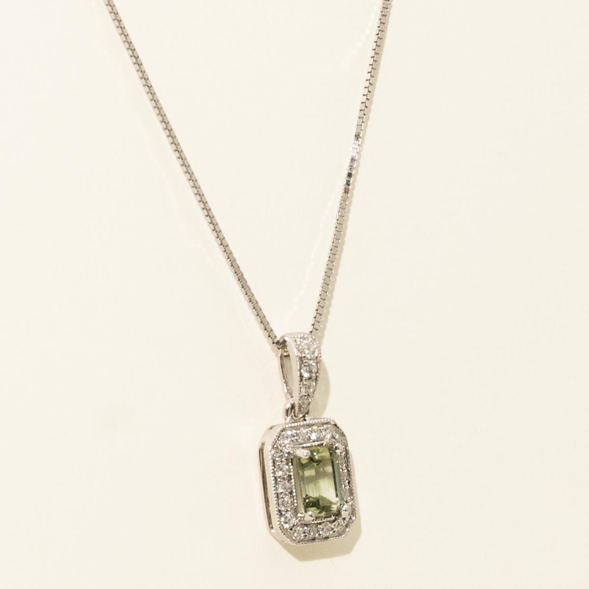 Maine Bicolor Tourmaline Emerald Cut Necklace in 14kt White Gold with Diamonds