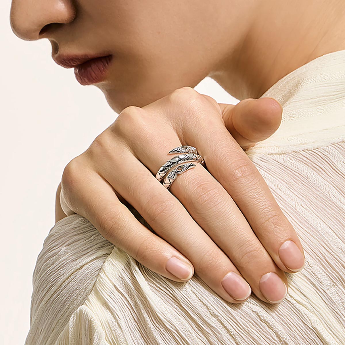 John Hardy Naga Diamond Wrap Ring in Sterling Silver (1/10ct tw)