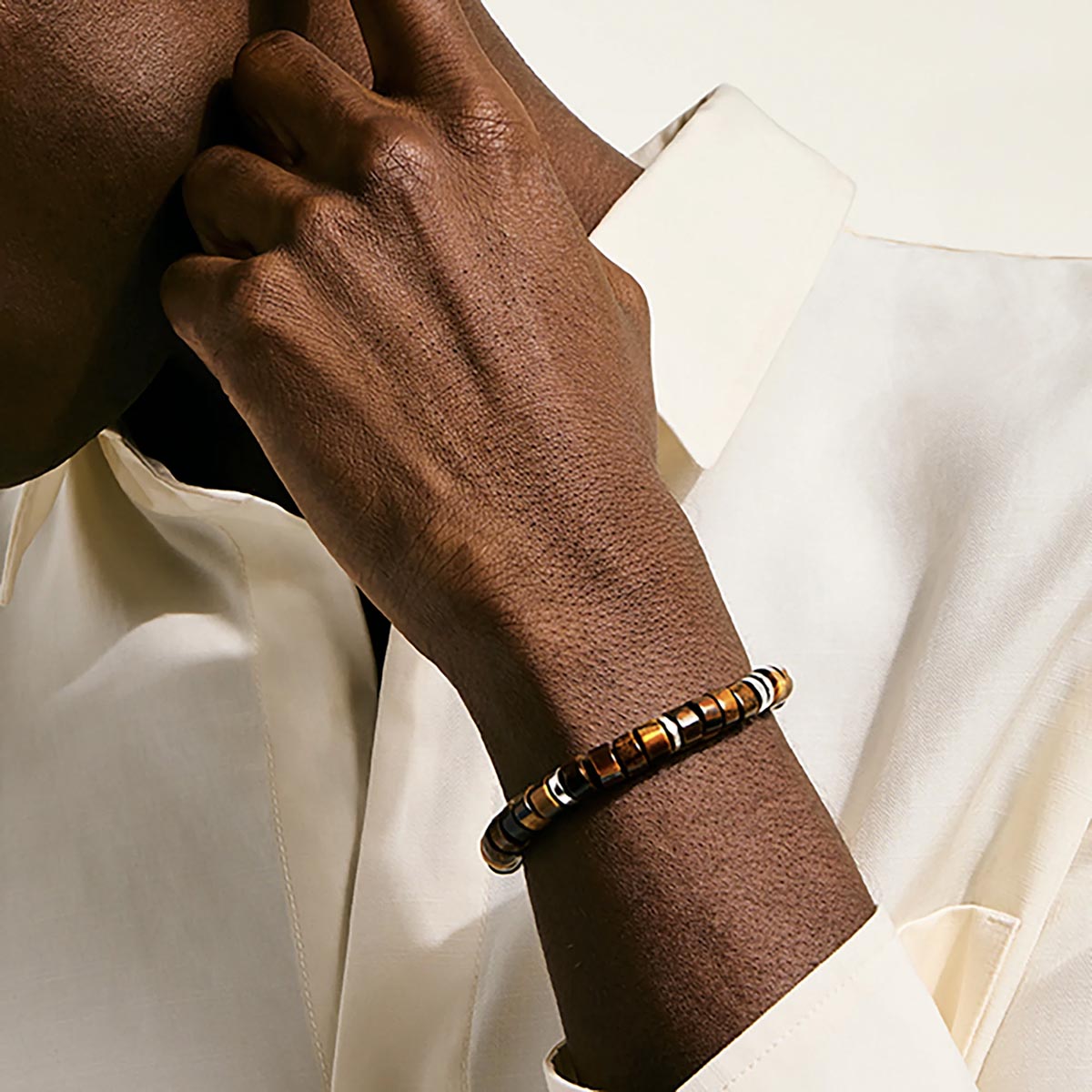 John Hardy Heishi Tiger Eye Bead Bracelet in Sterling Silver