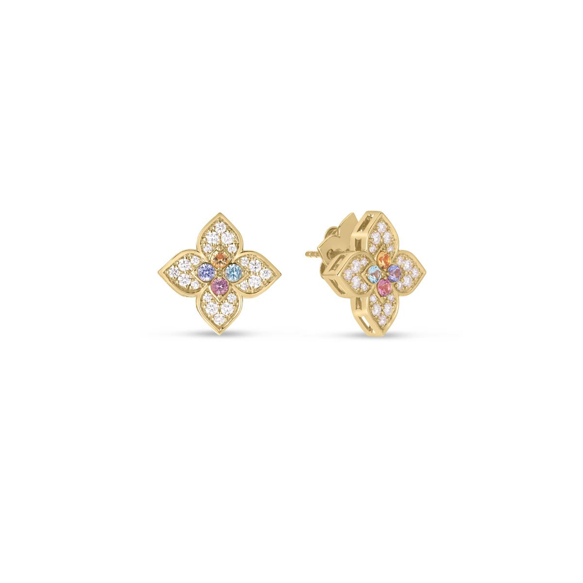 Roberto Coin Venetian Princess Carnival Multi Gemstone Flower Earrings in 18kt Yellow Gold with Diamonds