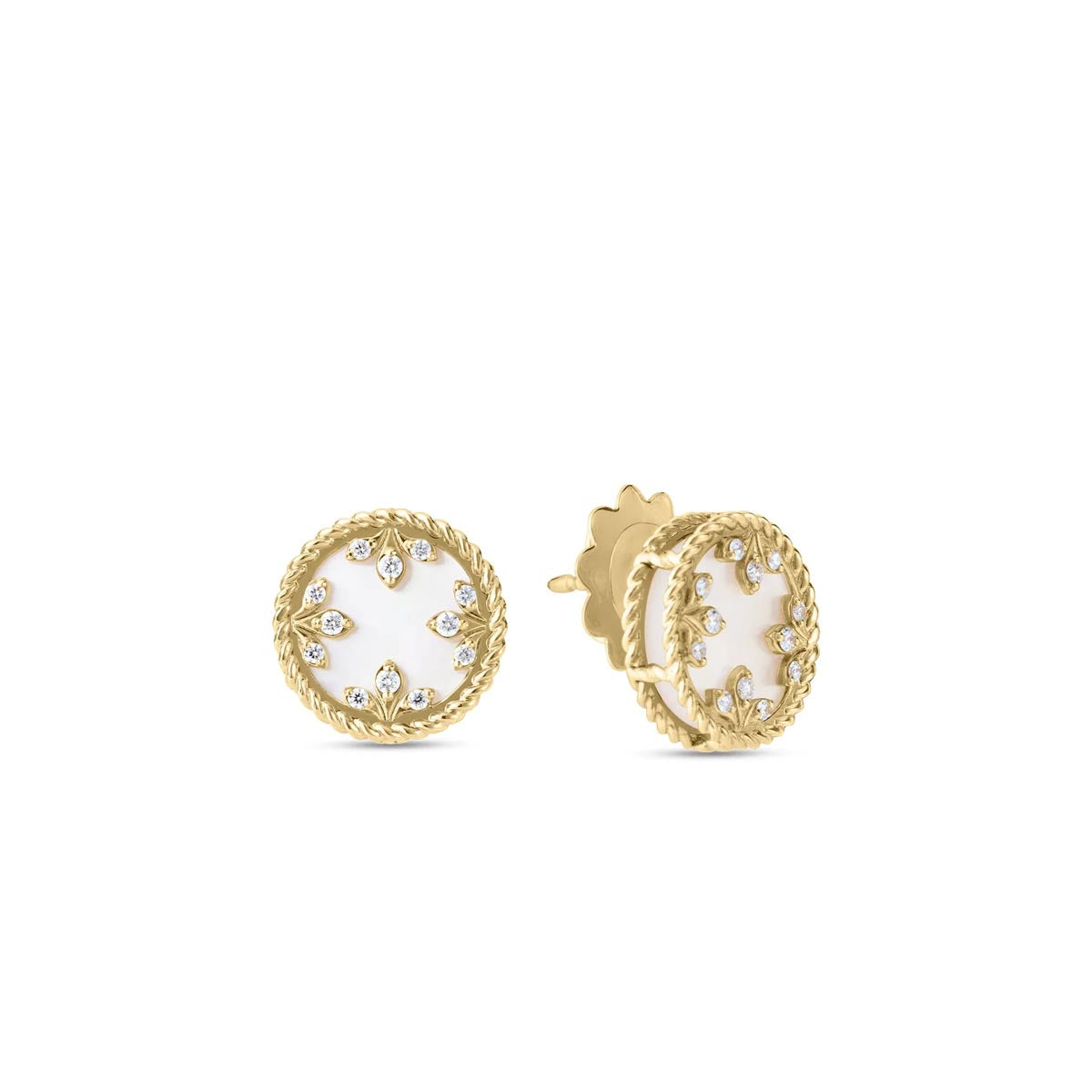 Roberto Coin Venetian Medallion Mother of Pearl Stud Earrings in 18kt Yellow Gold with Diamonds