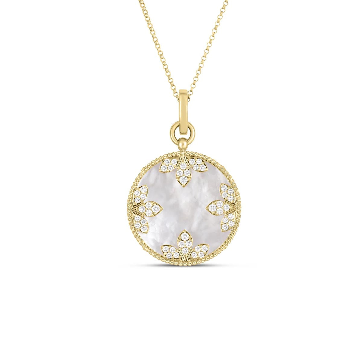 Roberto Coin Venetian Large Mother of Pearl Medallion in 18kt Yellow Gold with Diamonds