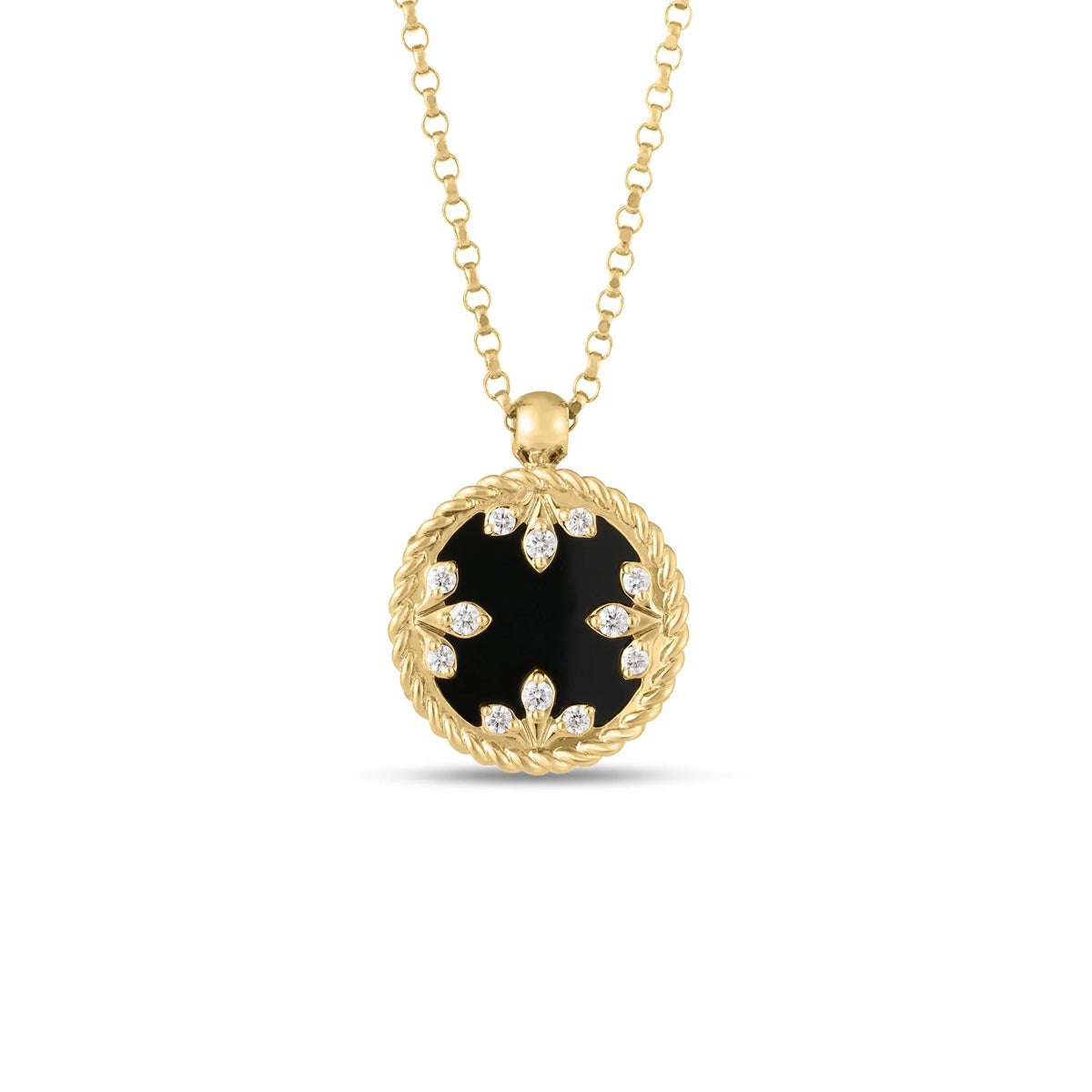Roberto Coin Venetian Black Jade Medallion Necklace in 18kt Yellow Gold with Diamonds