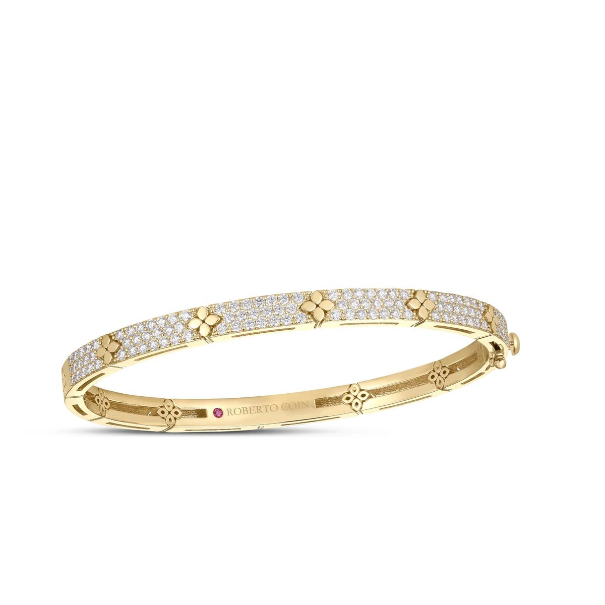 Roberto Coin Love in Verona Diamond Pave and Polished Flower Bangle in 18kt Yellow Gold (1 1/2ct tw)