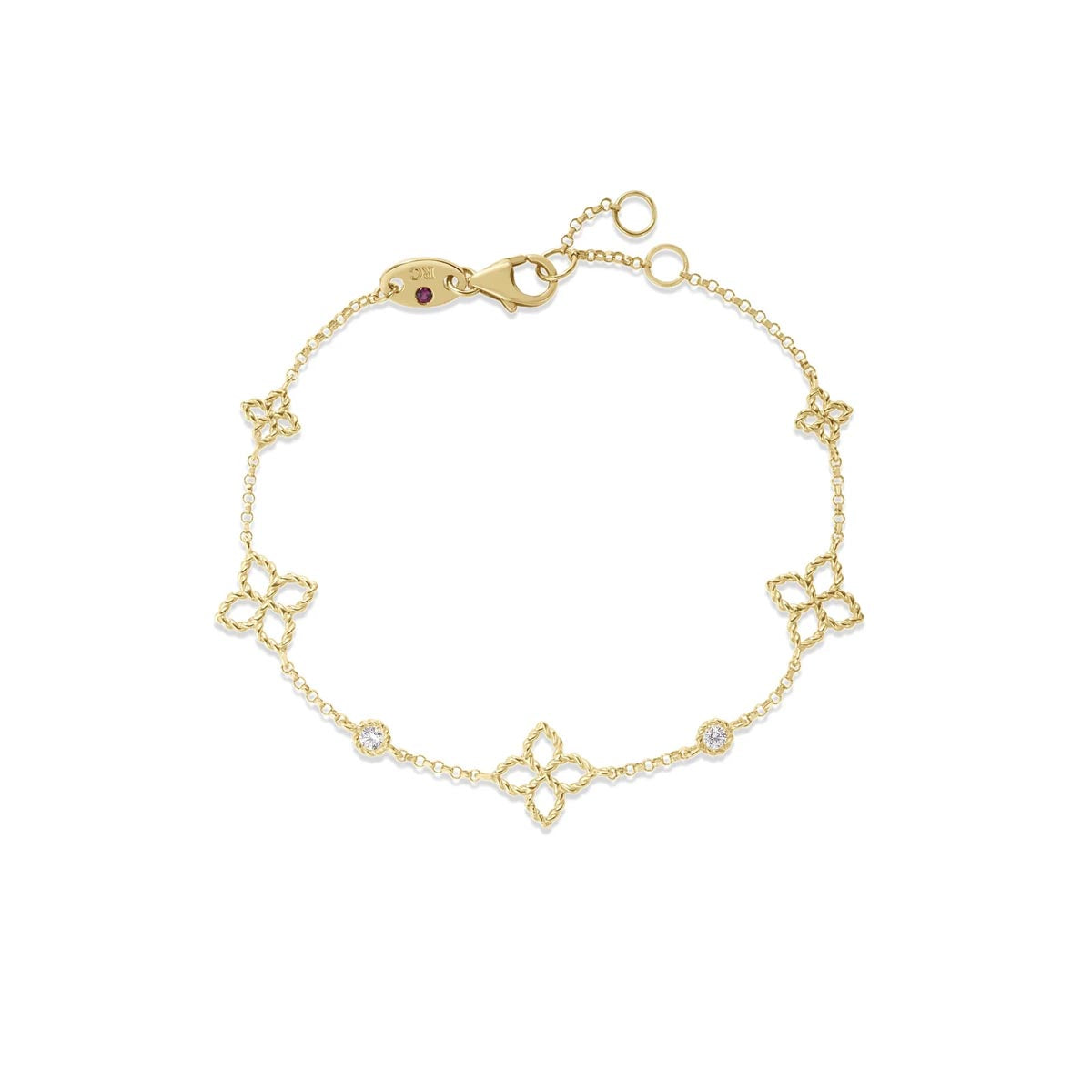 Roberto Coin Principessa Diamond and Flower Bracelet in 18kt Yellow Gold (1/20ct tw)