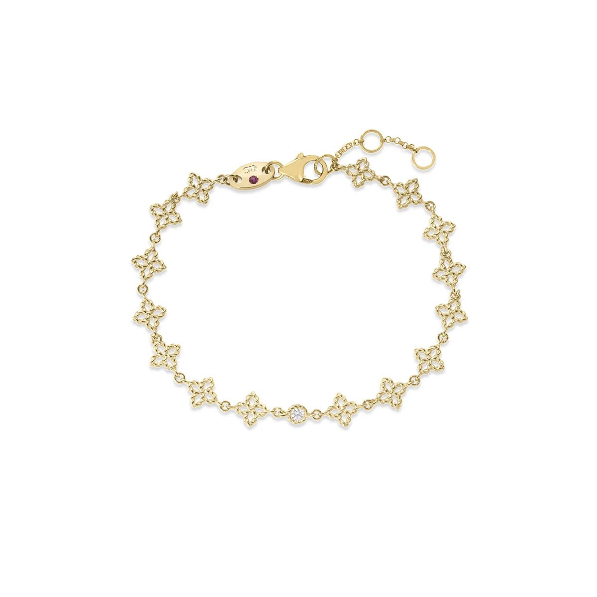 Roberto Coin Principessa Diamond Flower Link Bracelet in 18kt Yellow Gold (.03ct tw)