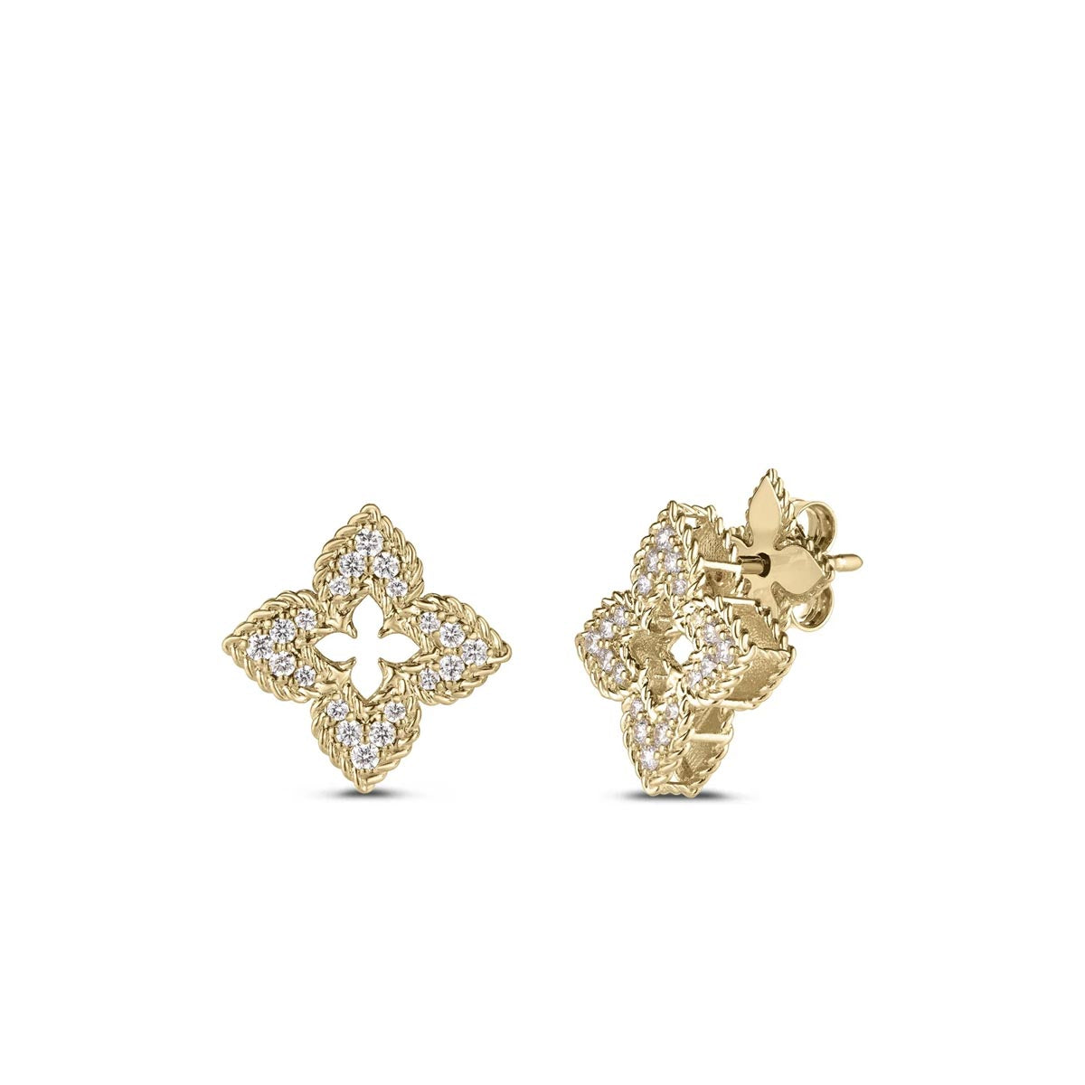 Roberto Coin Venetian Princess Small Diamond Pave Flower Earrings in 18kt Yellow Gold (1/3ct tw)