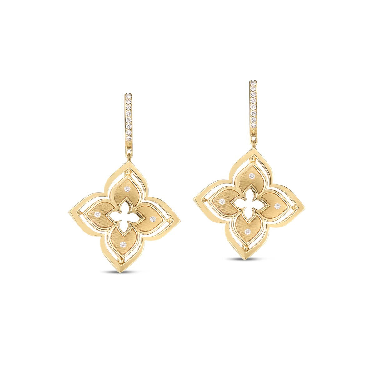 Roberto Coin Venetian Princess Pirouette Diamond Pave Flower Drop Earrings in 18kt Yellow Gold (3/4ct tw)