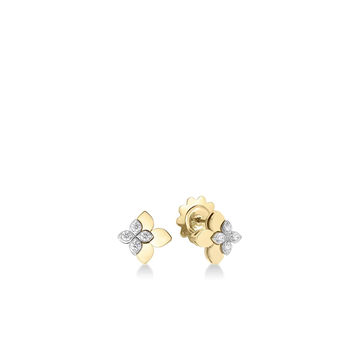 Roberto Coin Love in Verona Diamond Double Flower Earrings in 18kt Yellow Gold (1/5ct tw)
