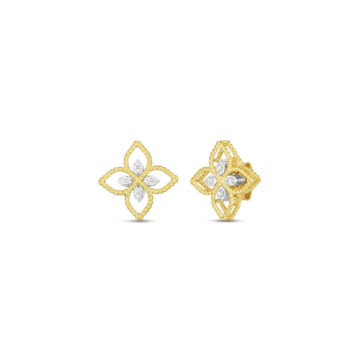Roberto Coin Principessa Diamond Flower Earrings in 18kt Yellow Gold (1/10ct tw)