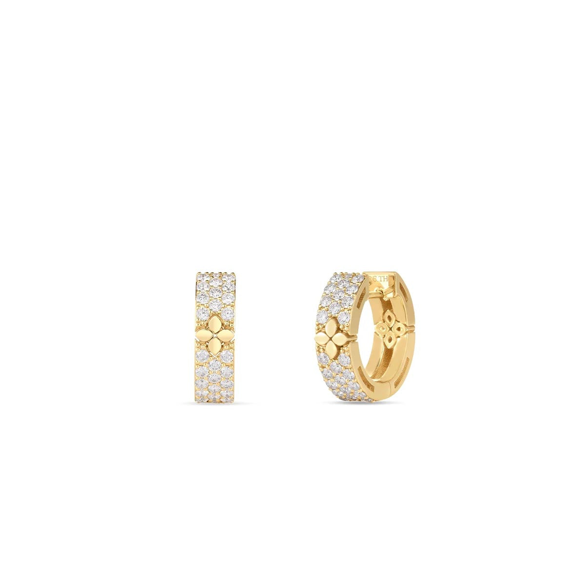 Roberto Coin Love in Verona Diamond Pave and Polished Flower Hoop Earrings in 18kt Yellow Gold (5/8ct tw)