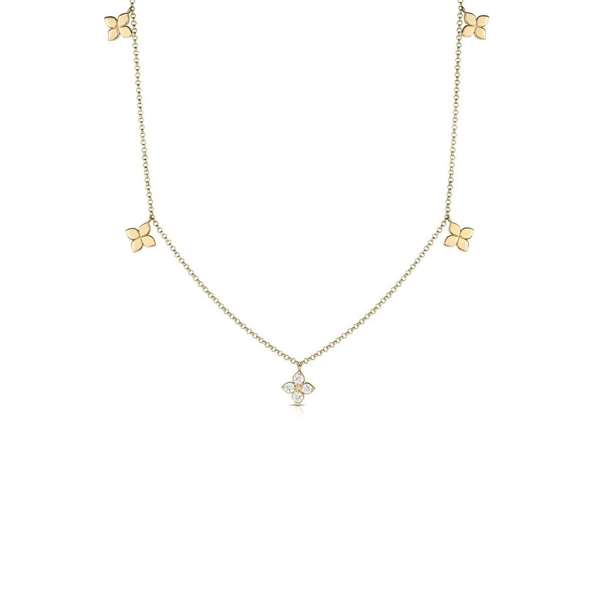 Roberto Coin Love in Verona Diamond Flower Stationary Necklace in 18kt Yellow Gold (1/10ct tw)