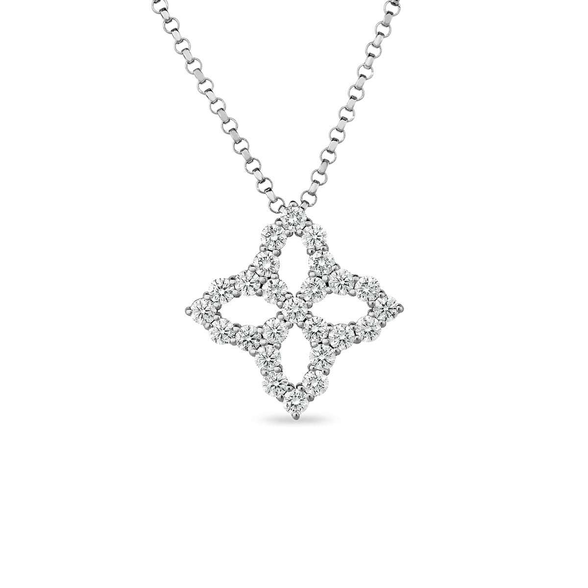 Roberto Coin Diamond Princess Flower Outline Necklace in 18kt White Gold (1/2ct tw)