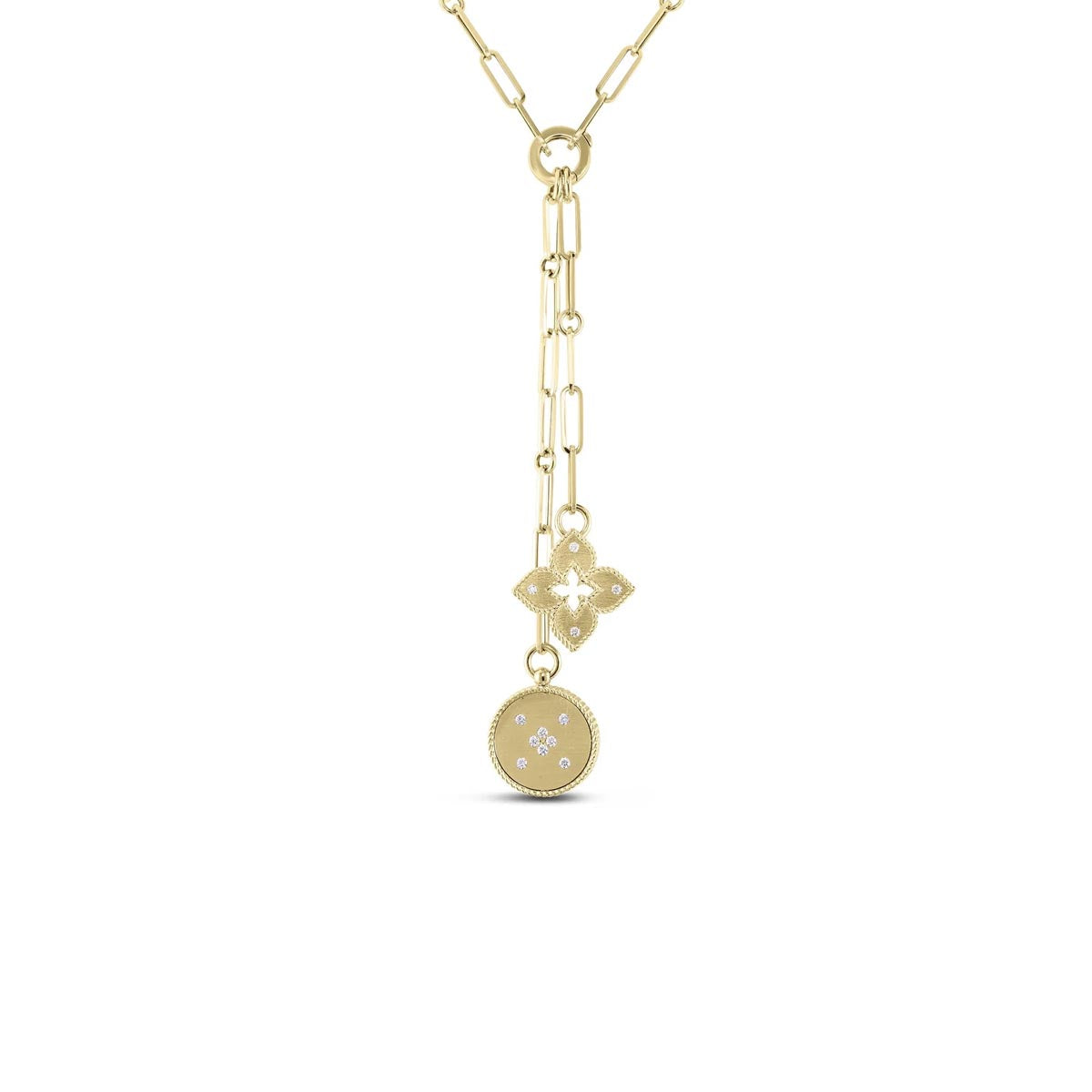 Roberto Coin Venetian Princess Double Diamond Medallion Necklace in 18kt Yellow Gold (1/5ct tw)