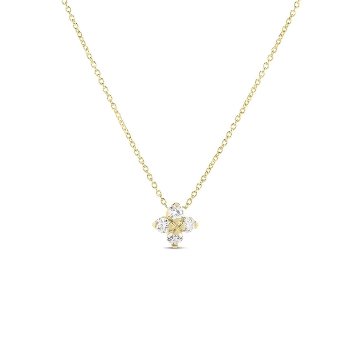 Roberto Coin Love in Verona Small Diamond Flower Necklace in 18kt Yellow Gold (1/4ct tw)