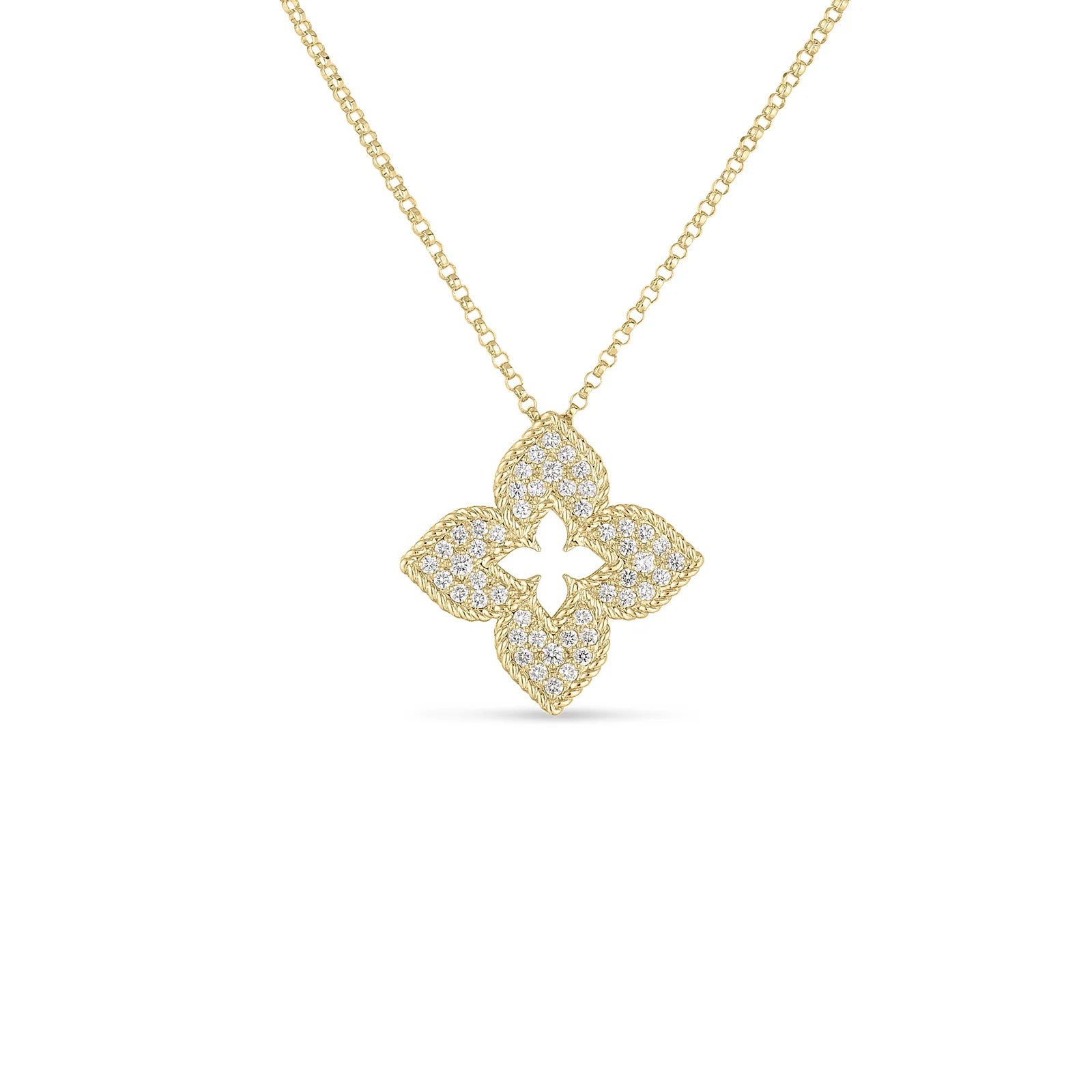 Roberto Coin Venetian Princess Diamond Pave Flower Necklace in 18kt Yellow Gold (1/3ct tw)