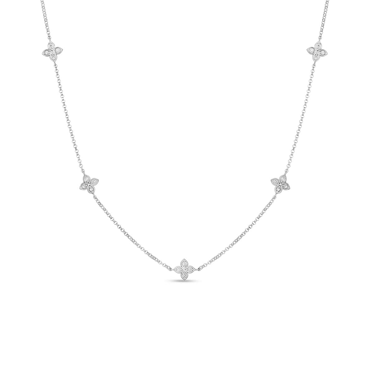 Roberto Coin Love in Verona Diamond Flower Station Necklace in 18kt White Gold (1/5ct tw)