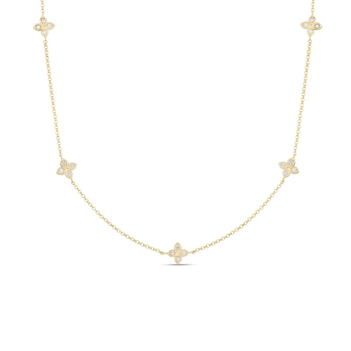 Roberto Coin Love in Verona Diamond Flower Station Necklace in 18kt Yellow Gold (1/5ct tw)