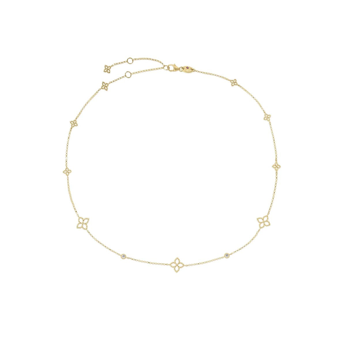 Roberto Coin Principessa Diamond Flower Station Necklace in 18kt Yellow Gold