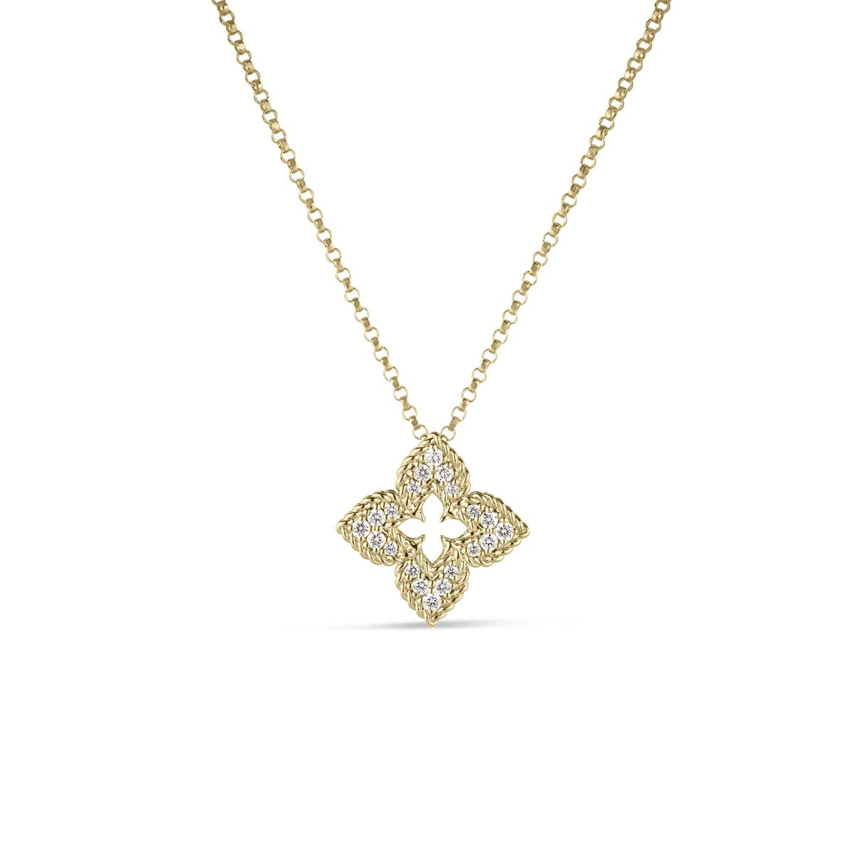 Roberto Coin Venetian Princess Small Diamond Pave Flower Necklace in 18kt Yellow Gold (1/7ct tw)