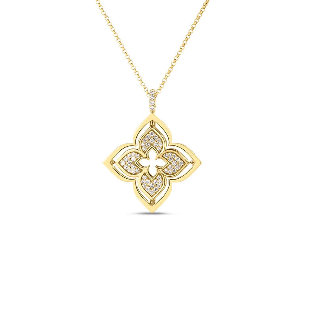 Roberto Coin Venetian Princess Pirouette Diamond Pave and Satin Finish Reversible Flower Necklace in 18kt Yellow Gold (1/3ct tw)