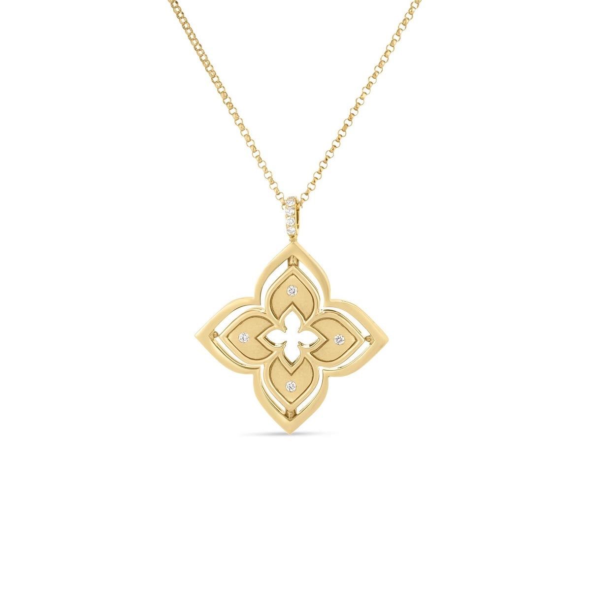 Roberto Coin Venetian Princess Pirouette Diamond Pave and Satin Finish Reversible Flower Necklace in 18kt Yellow Gold (1/3ct tw)
