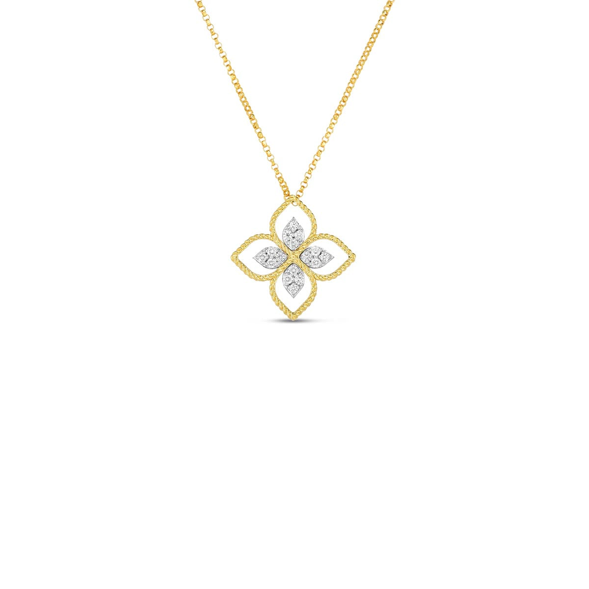 Roberto Coin Principessa Diamond Flower Necklace in 18kt Yellow Gold (1/7ct tw)