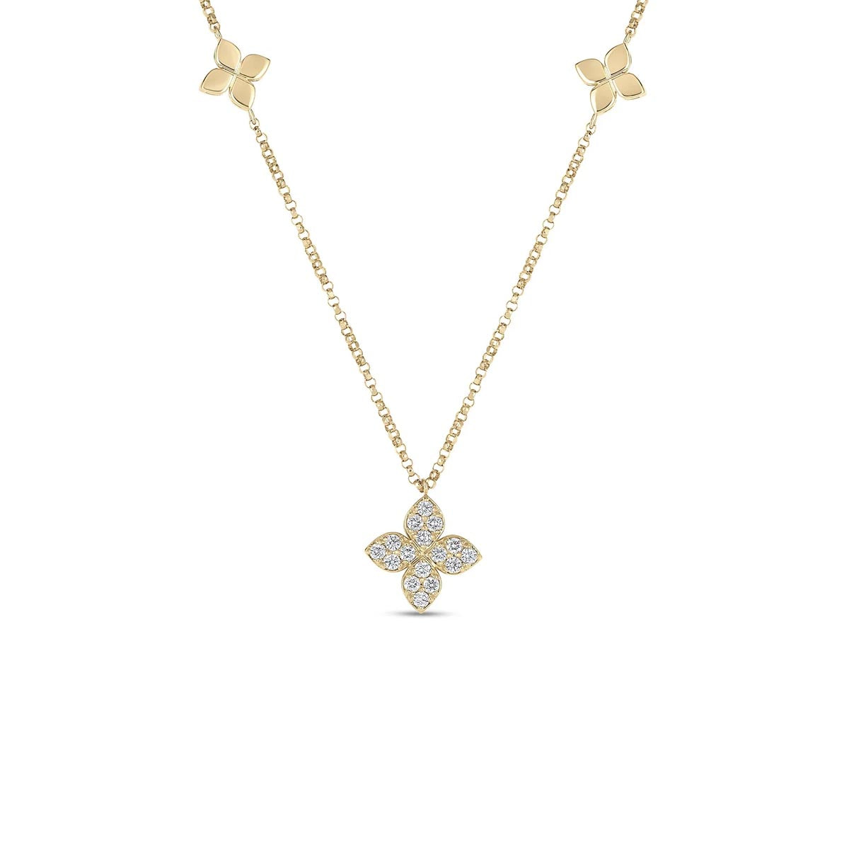 Roberto Coin Love in Verona Diamond Flower Necklace in 18kt Yellow Gold (1/7ct tw)