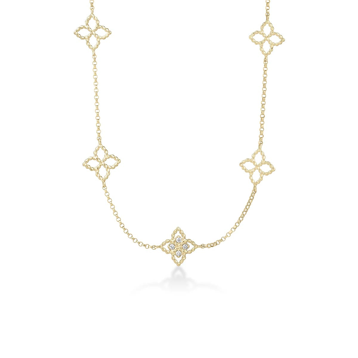 Roberto Coin Principessa Diamond Flower Station Necklace in 18kt Yellow Gold (.03ct tw)