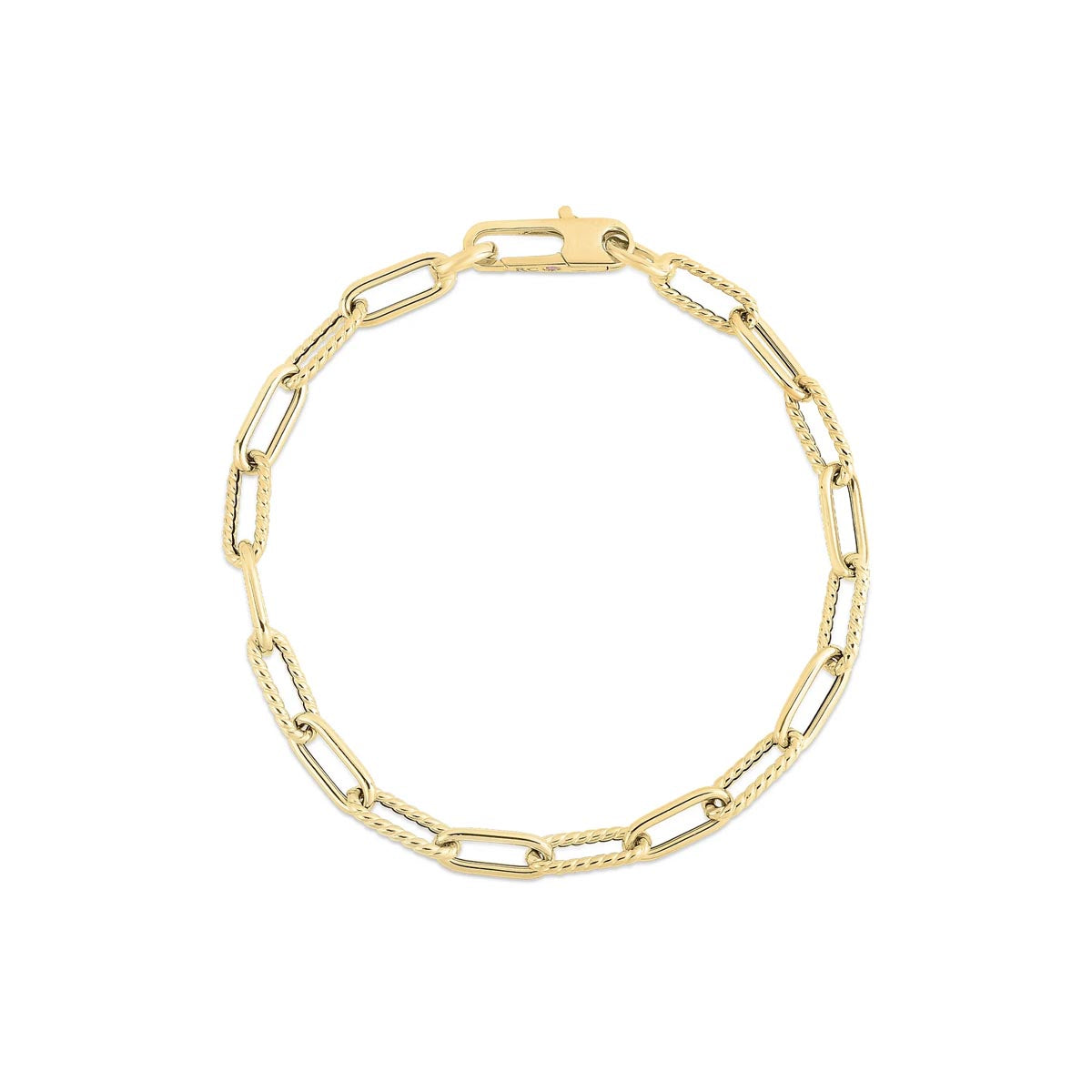 Roberto Coin Designer Gold Polished and Fluted Paperclip Link Bracelet in 18kt Yellow Gold (7 inches)