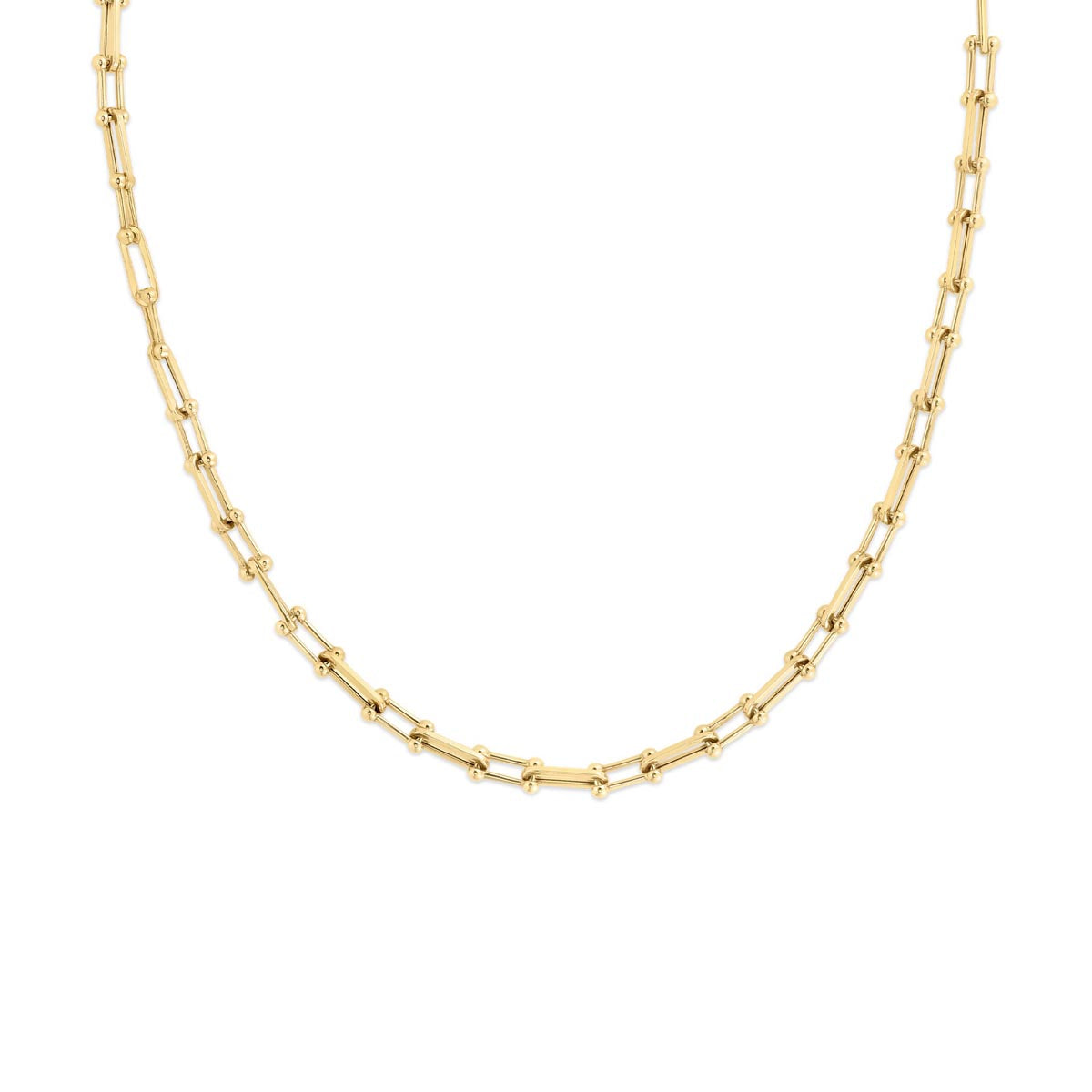 Roberto Coin Designer Gold Beaded End Paperclip Link Necklace in 18kt Yellow Gold