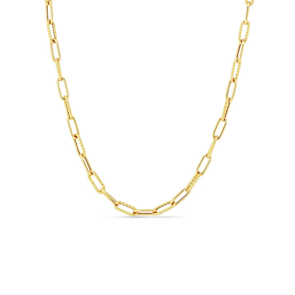 Roberto Coin Designer Gold Polished and Fluted Paperclip Chain Necklace in 18kt Yellow Gold (17 inches)