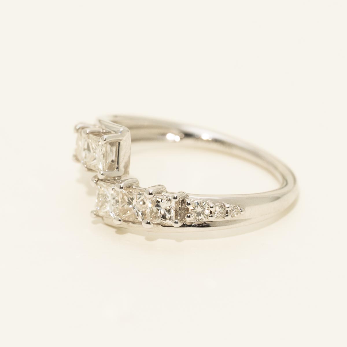 Princess Cut and Round Diamond Ring in 14kt White Gold (1ct tw)