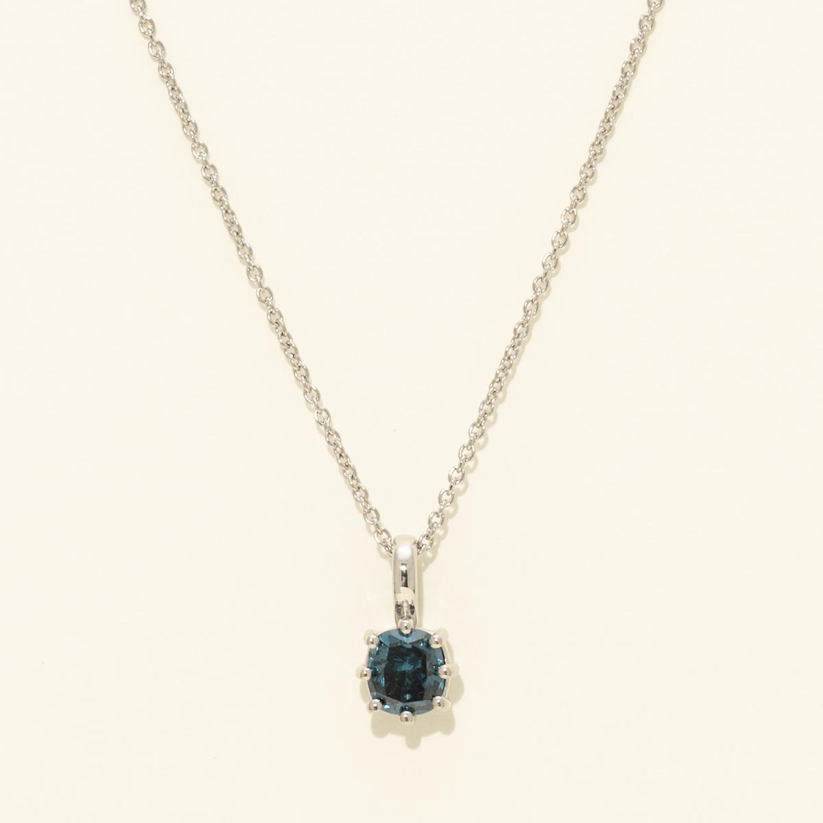 Cushion Cut Blue Diamond Necklace in 14kt White Gold (3/8ct)