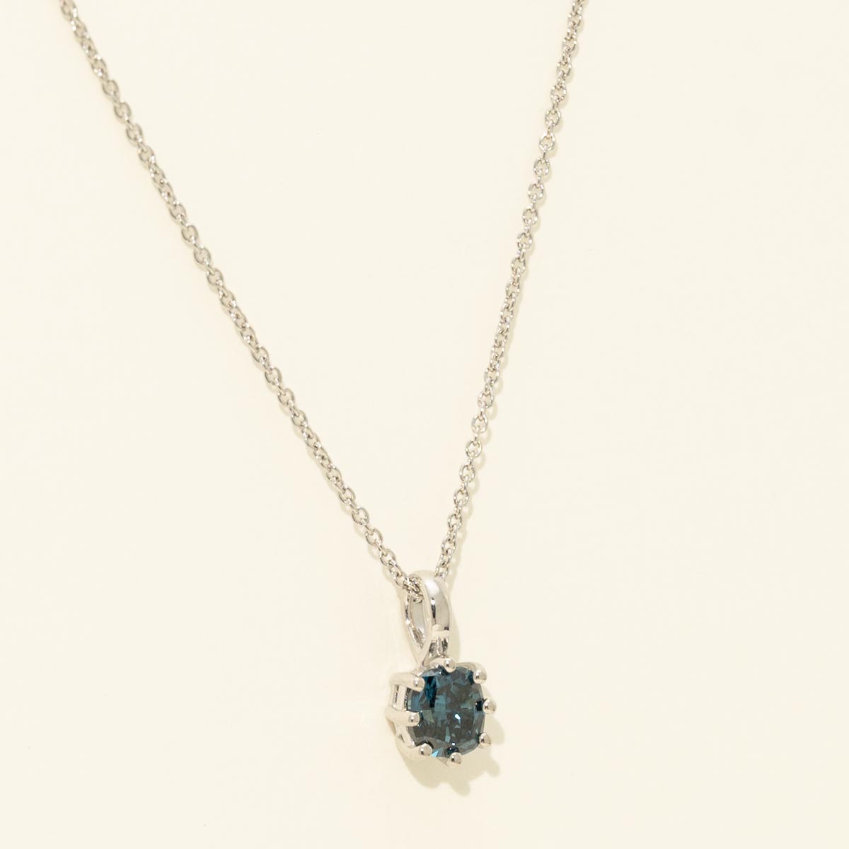 Cushion Cut Blue Diamond Necklace in 14kt White Gold (3/8ct)