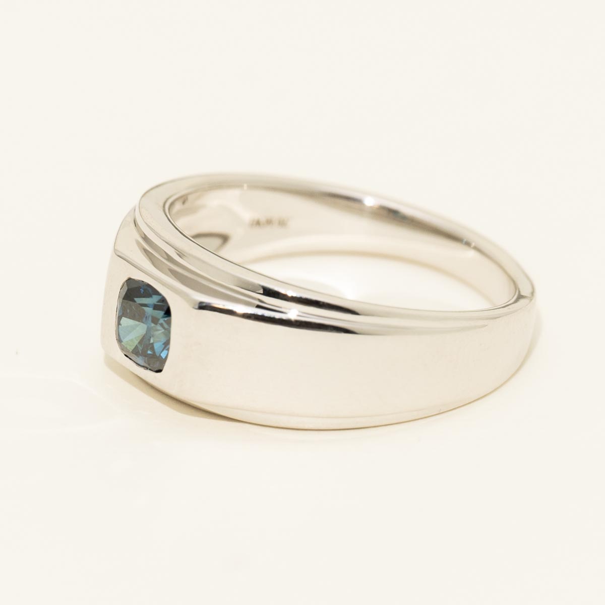 Mens Cushion Cut Blue Diamond Ring in 14kt White Gold (3/4ct)
