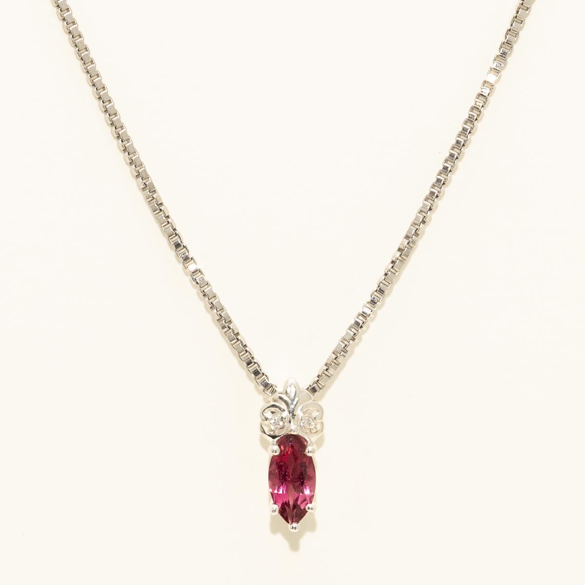 Maine Pink Tourmaline Marquise Necklace in Sterling Silver with Diamonds