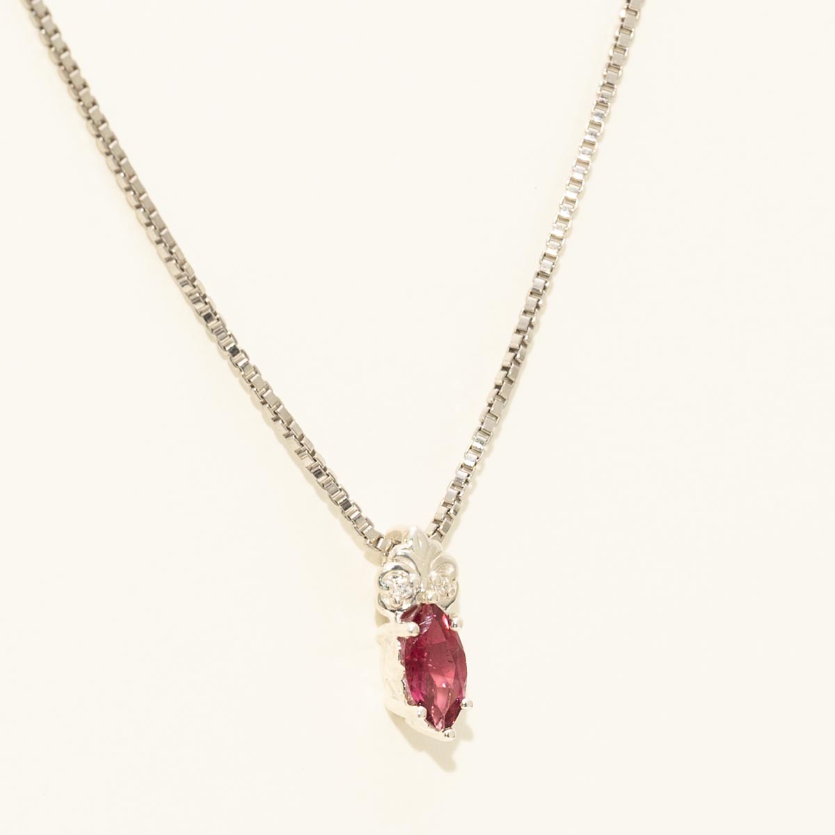 Maine Pink Tourmaline Marquise Necklace in Sterling Silver with Diamonds