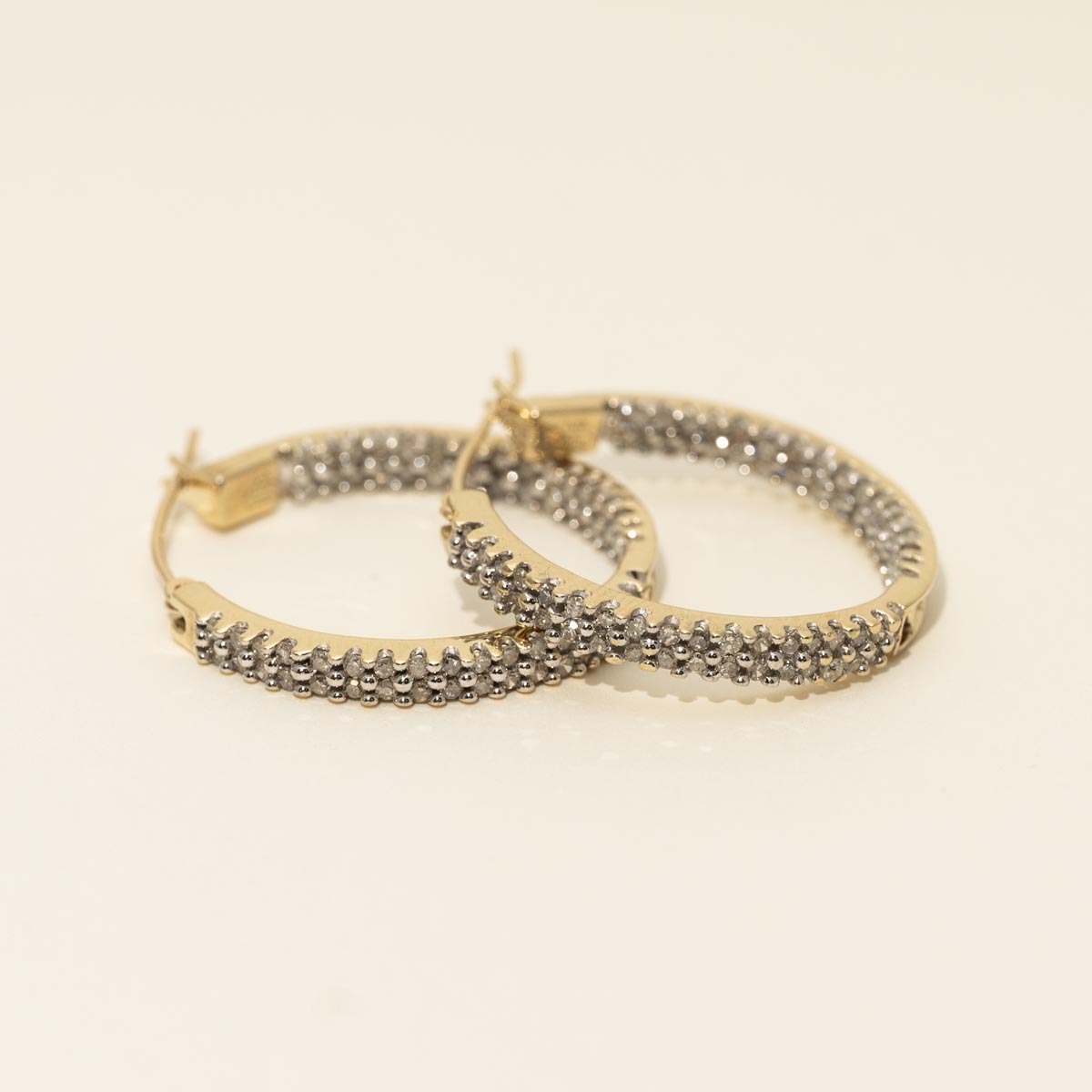 Estate Diamond Inside Out Hoop Earrings in 10kt Yellow and White Gold (5/8ct tw)