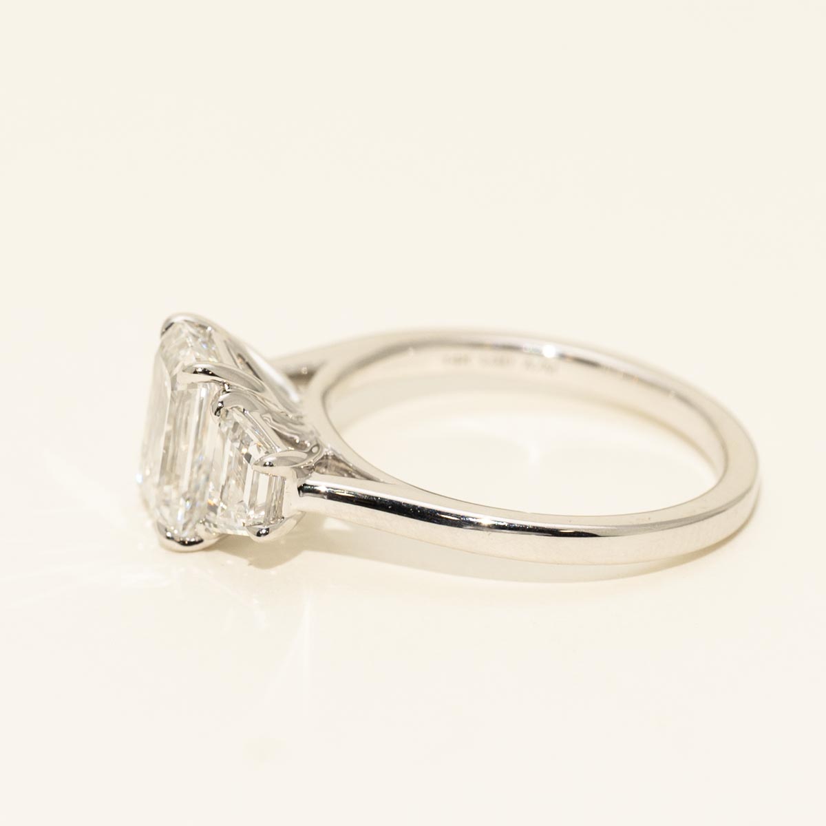 Lab Grown Emerald Cut Diamond Three Stone Engagement Ring in 14kt White Gold (3ct tw)