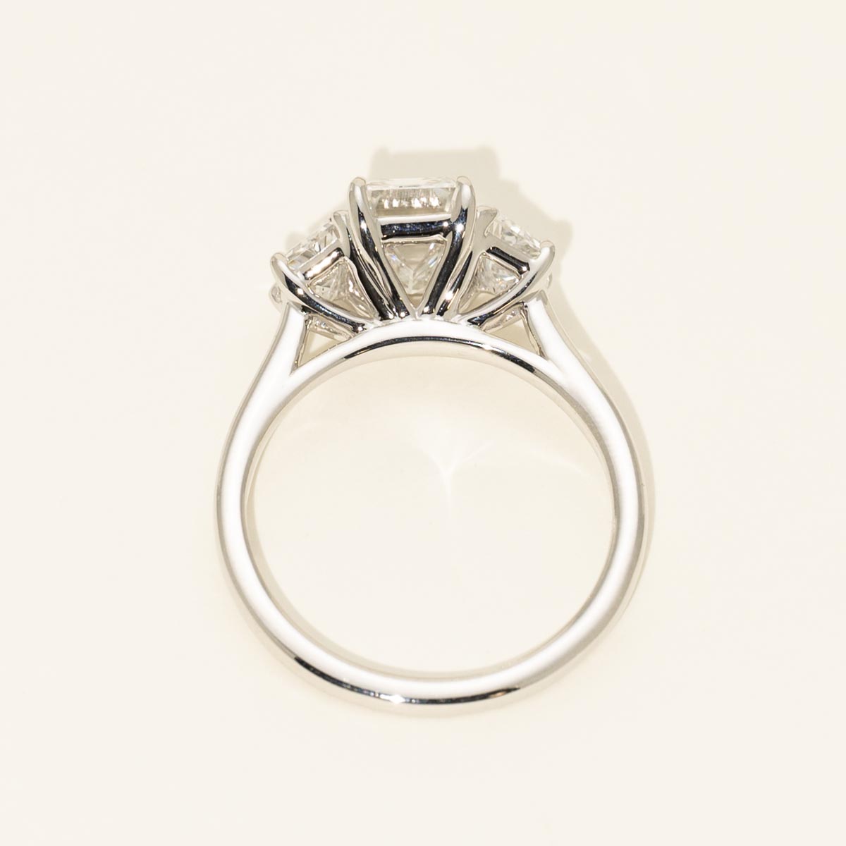 Lab Grown Emerald Cut Diamond Three Stone Engagement Ring in 14kt White Gold (3ct tw)